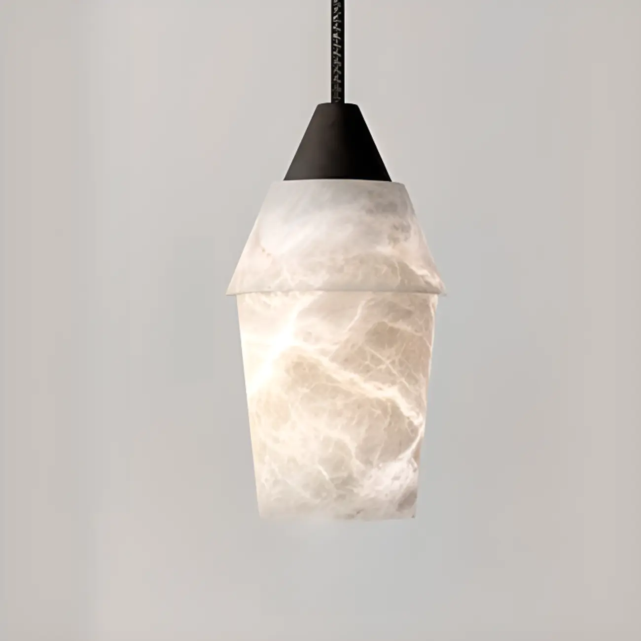 Art Deco Simple Conical Alabaster Rope Pendant Light