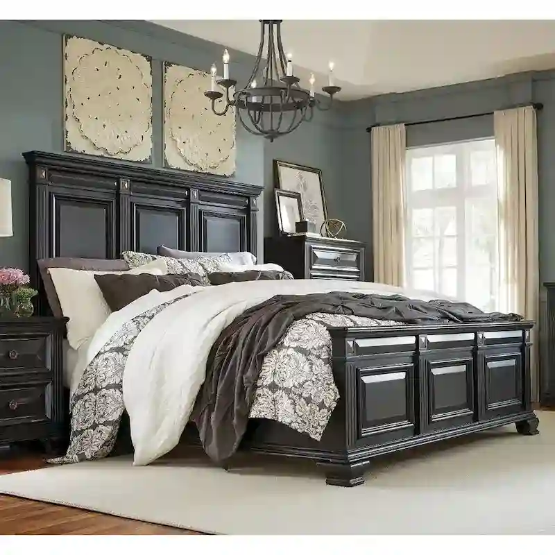 Roundhill Furniture Renova Vintage Black Wood Panel Bed