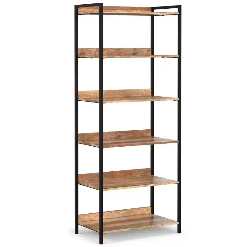 Paola SOLID MANGO WOOD 74 inch x 30 inch Modern Industrial Large Bookshelf in Natural