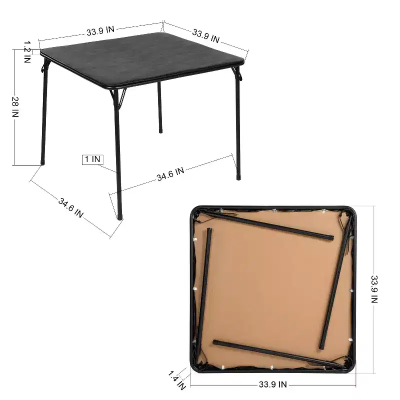 FurnitureR 2-Piece Folding Table and Chair Set for 1, Space-Saving Square Card Table with Single Stool, Ideal for Small Spaces, Home, Patio, Black