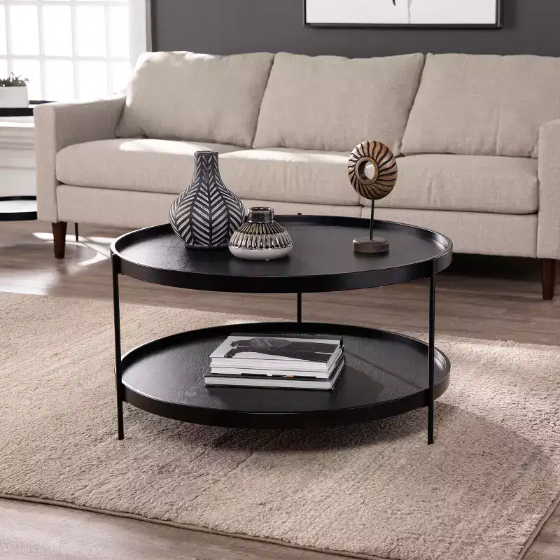 Verlington Round Farmhouse Style Cocktail Table - Black - SEI