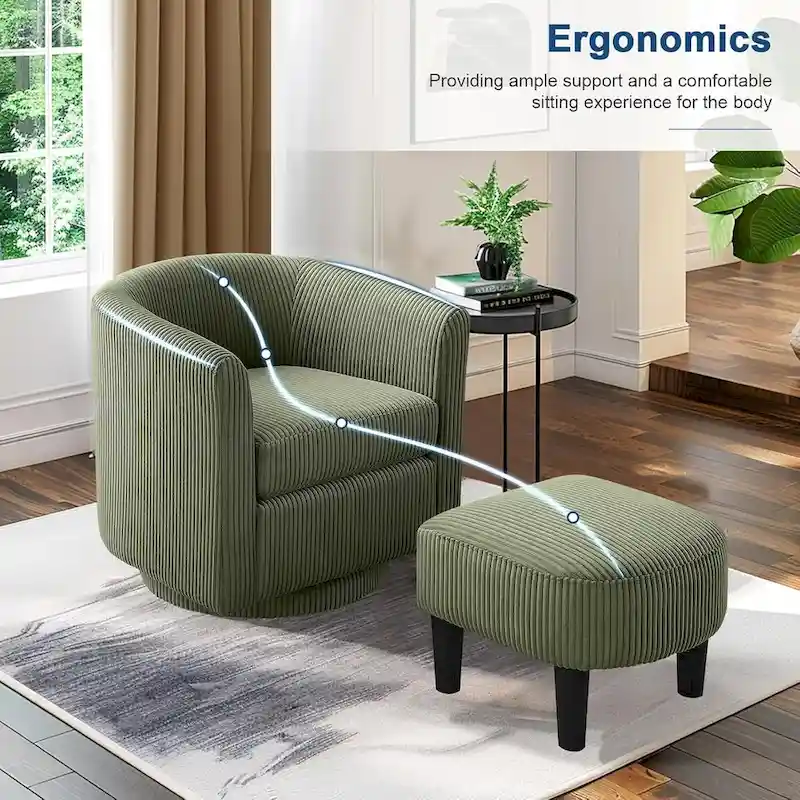 360 Swivel Accent Chair with Ottoman, Barrel Chair with Upholstered