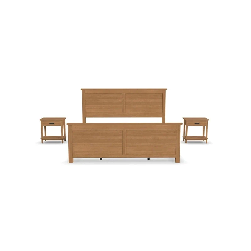 Oak Park Brown Wood King Bed and Two Nightstands