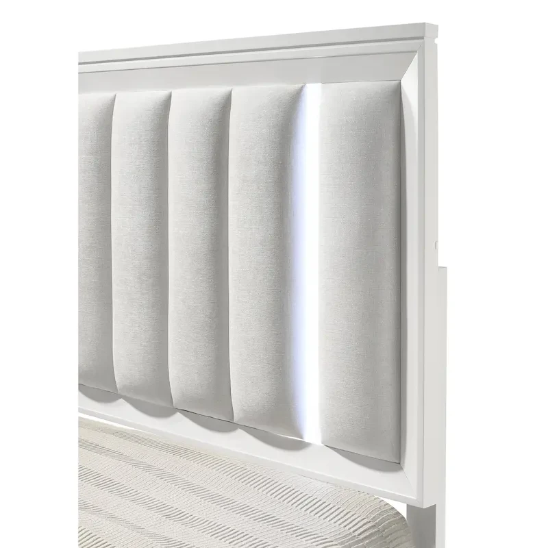 Denissa 6 Piece White Upholstered LED Panel Bedroom Set