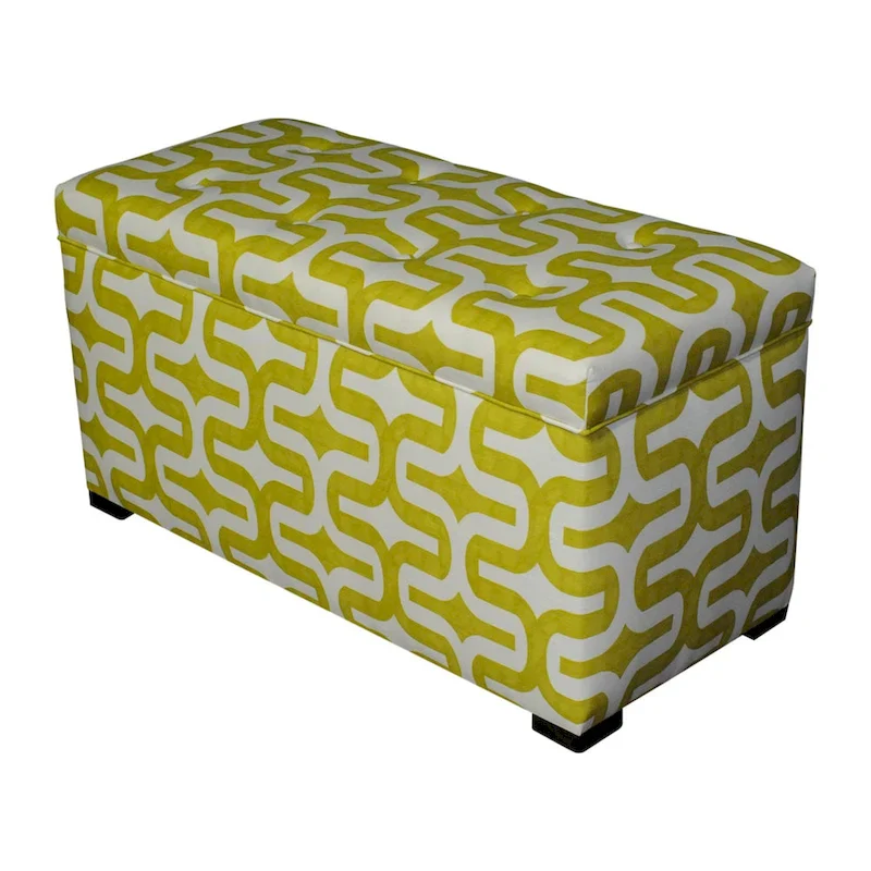 Green Fabric Upholstered Storage Trunk with Wood Frame