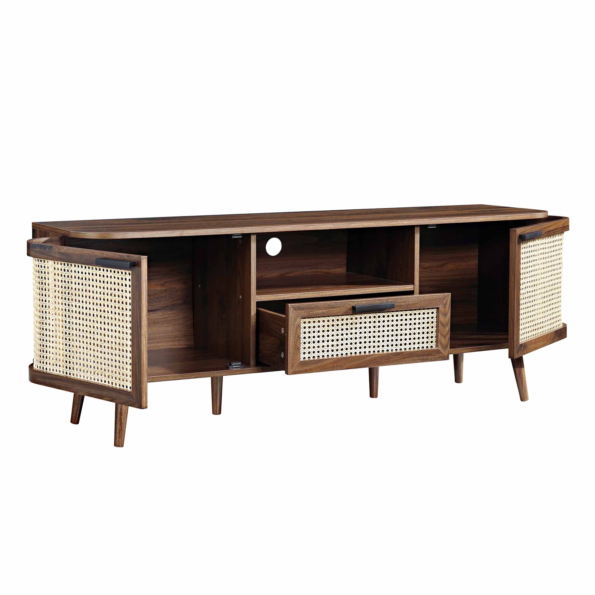 Curved Rattan 59 TV Unit, Walnut