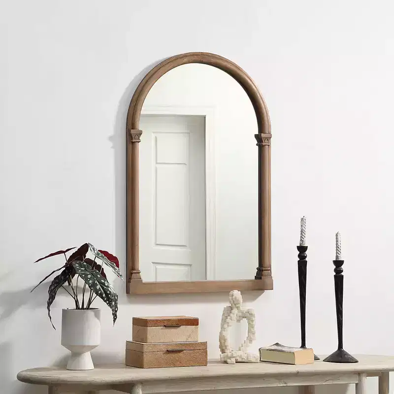 Holli Furniture Traditional Arched Wood Wall Mirror Brown
