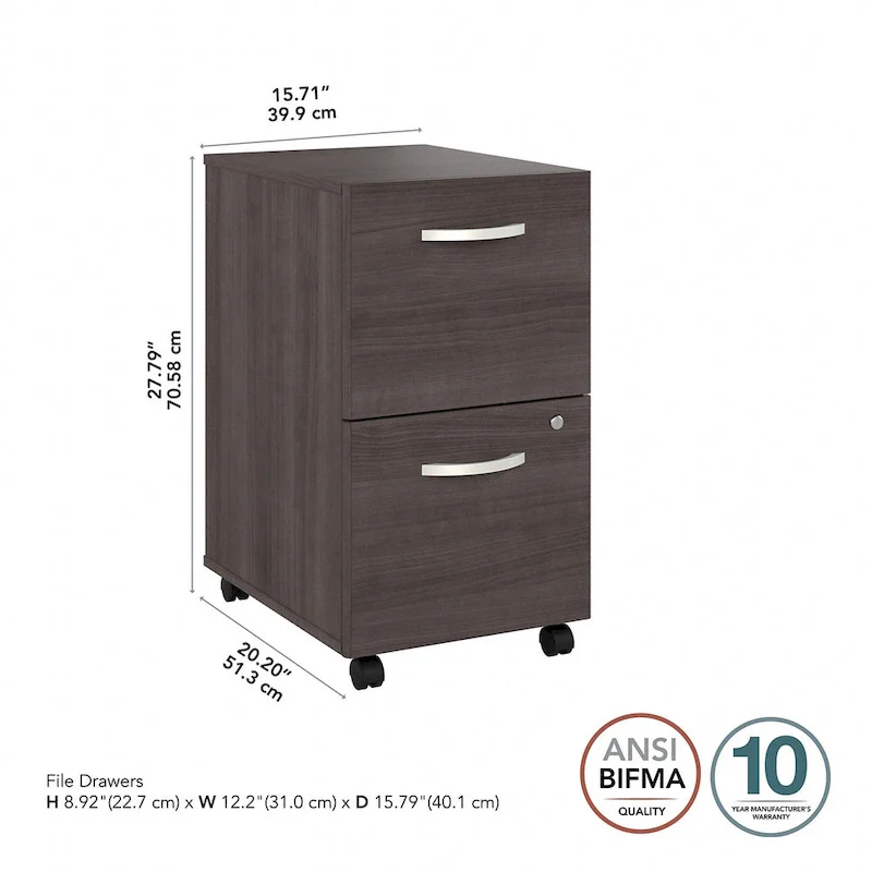 2 Drawer Mobile File Cabinet with Lock and Casters