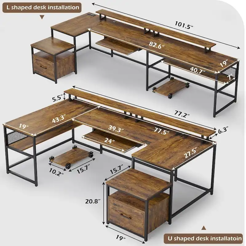 U Shaped Computer Desk L Shaped Gaming Desk File Drawer