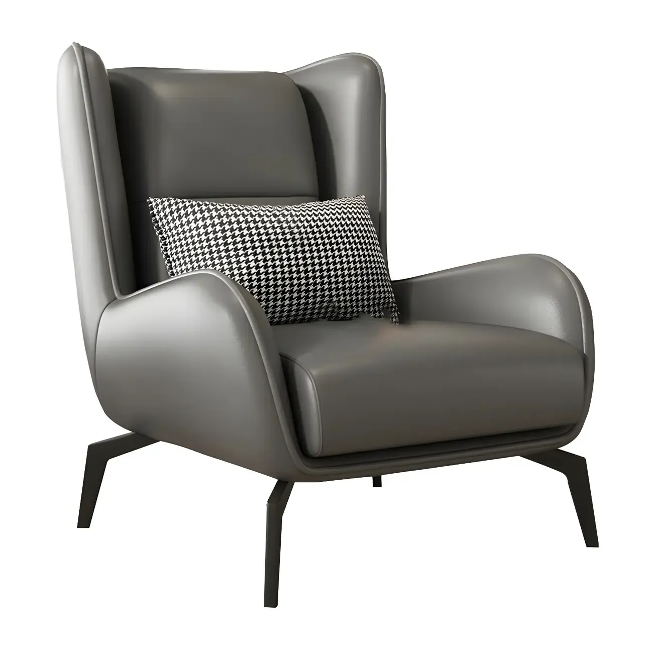 Modern Beige Leather Accent Chair with One Pillow