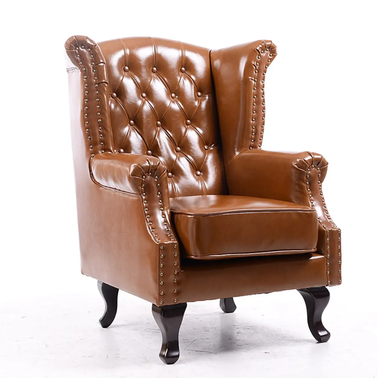 Traditional Leather Wingback Accent Chair with Nailhead Trim