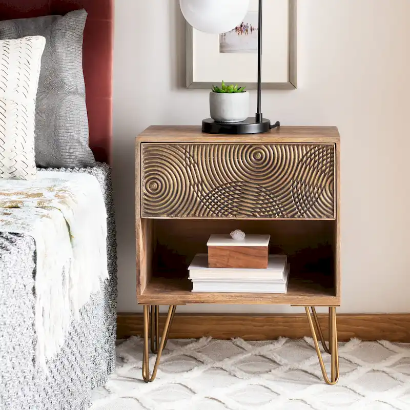 Textured 1-Drawer Nightstand with Hairpin Legs