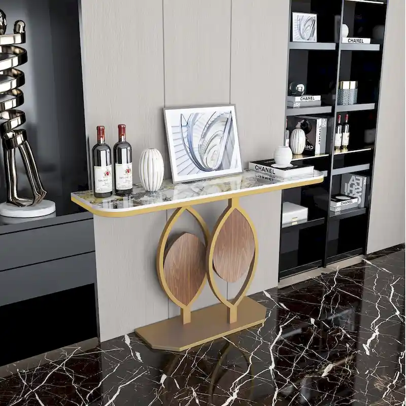 48 Modern Console Marble Table with Gold Base Entryway Living Room - 48x12x31