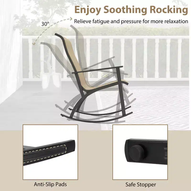 Costway 3 PCS Patio Rocker Set with High Backrest & Wood-Plastic Tabletop Coffee Table