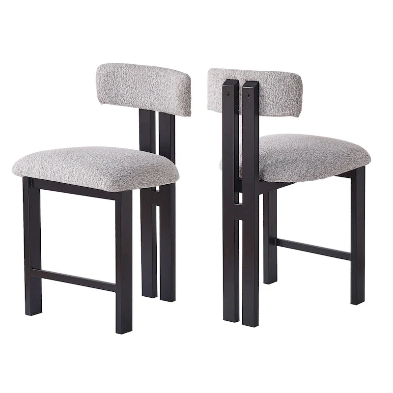 Roomfitters 26.5 Round Upholstered Counter Stools, Set of 2 Low Back Bar Chairs with Black Metal Frame