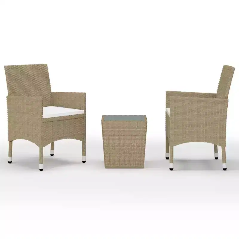 vidaXL Bistro Set Patio Table and Chair Set Poly Rattan and Tempered Glass