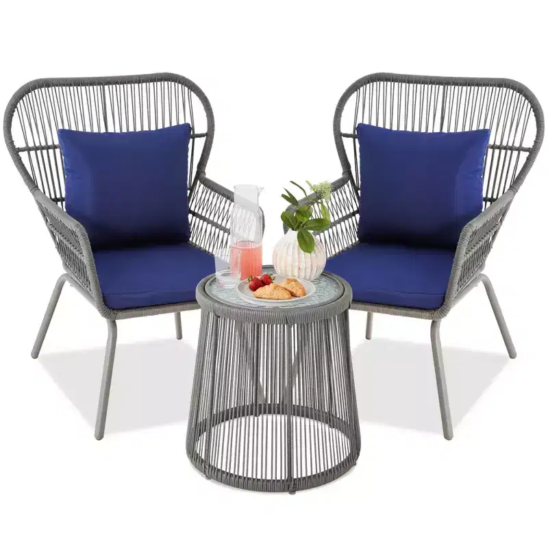 Best Choice Products 3-Piece Patio Conversation Bistro Set, Outdoor Wicker w/ 2 Chairs, Cushions, Side Table