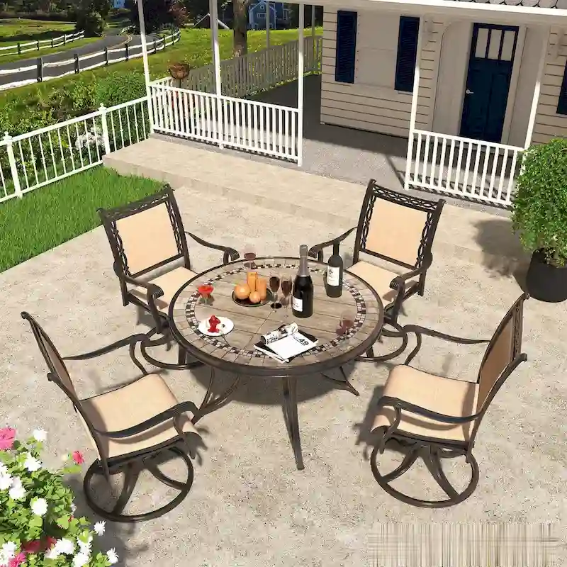 5 Piece Outdoor Patio Aluminum Dining Set With Round Table