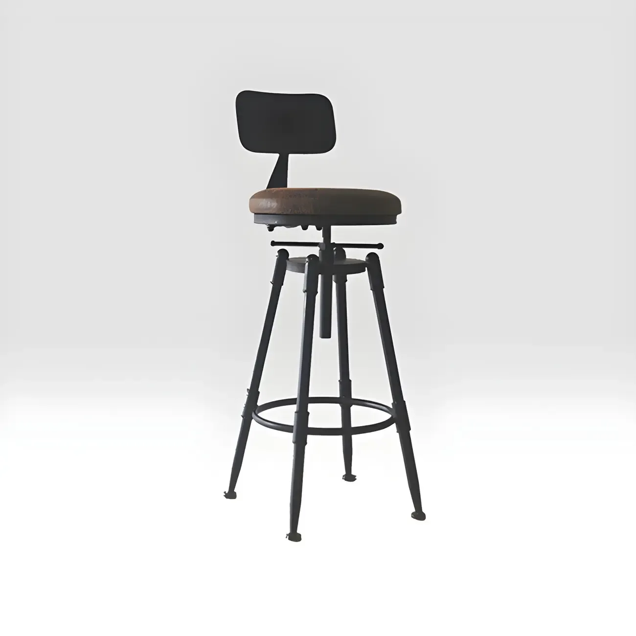 Industrial Metal Leather Swivel Bar Stools with Back