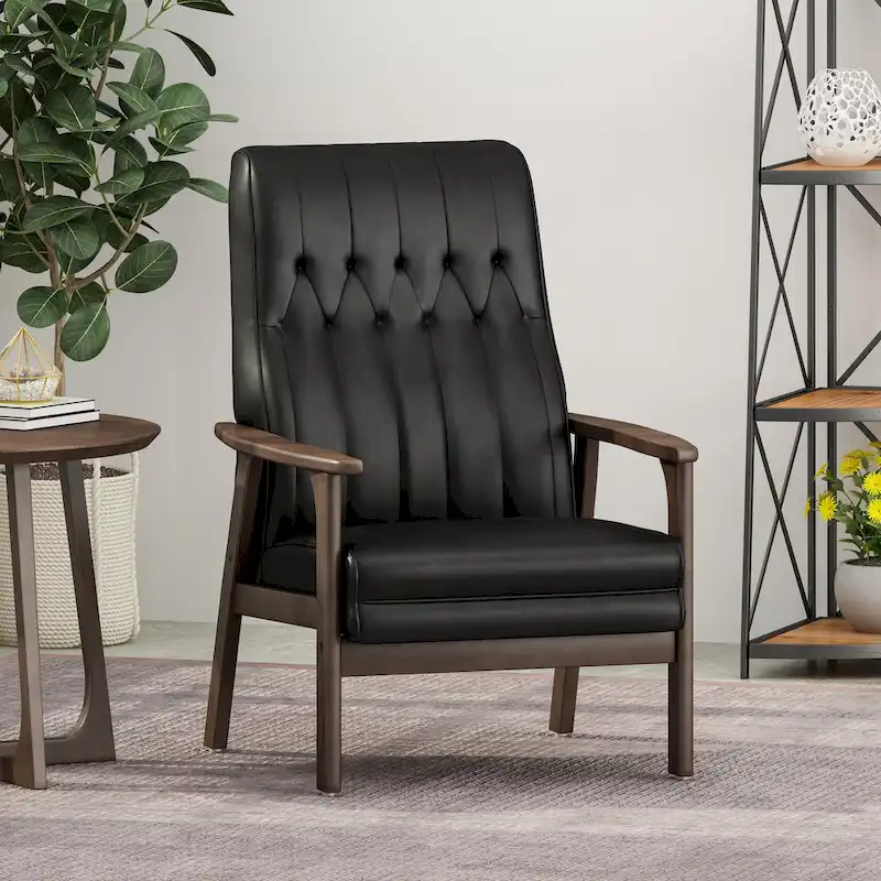 Mid-Century Modern Accent Chair, Snow White / Matte Black + Walnut, Single Seat
