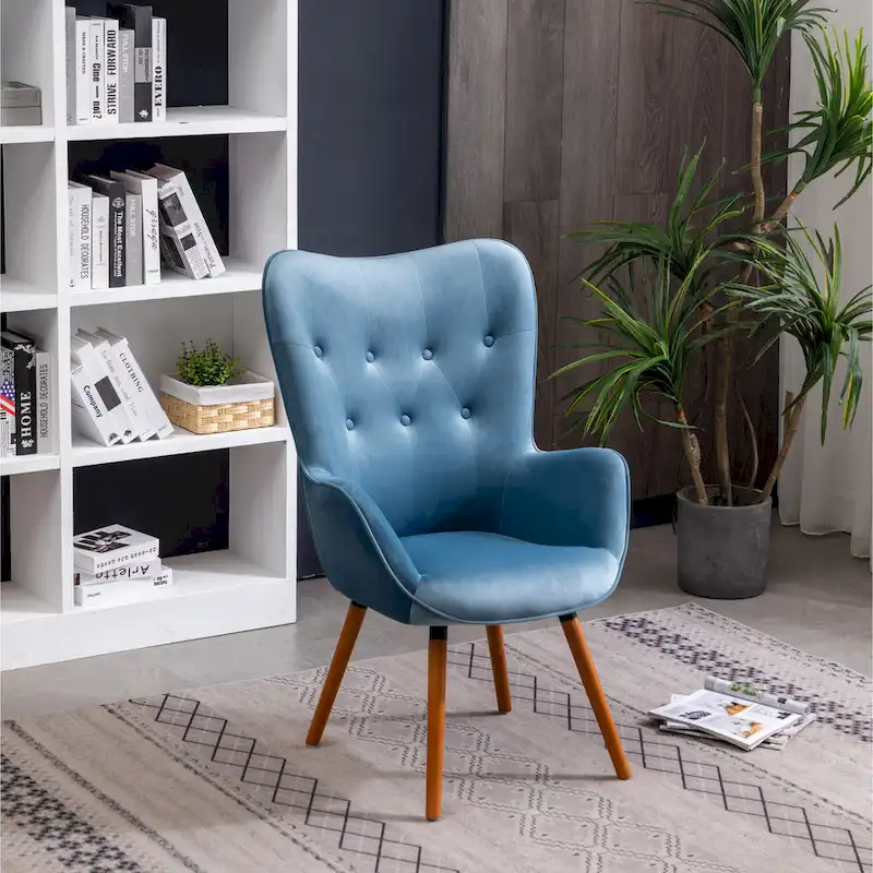 Blue 30 Polyester Button Tufted Accent Chair