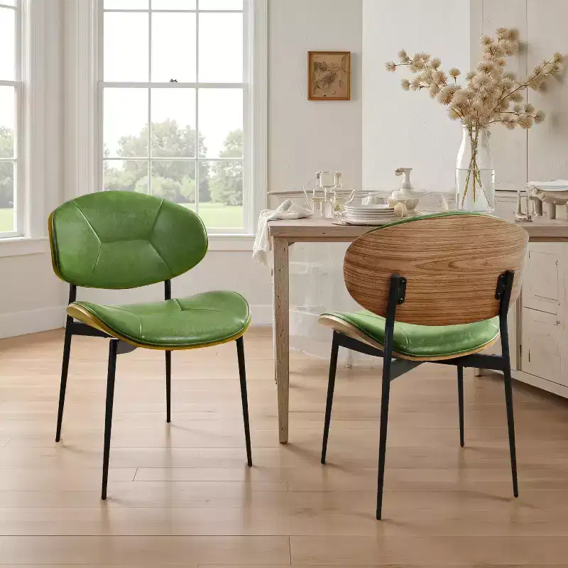 Art Leon Faux Leather and Bentwood Dining Chair with Metal Legs, Set of 2