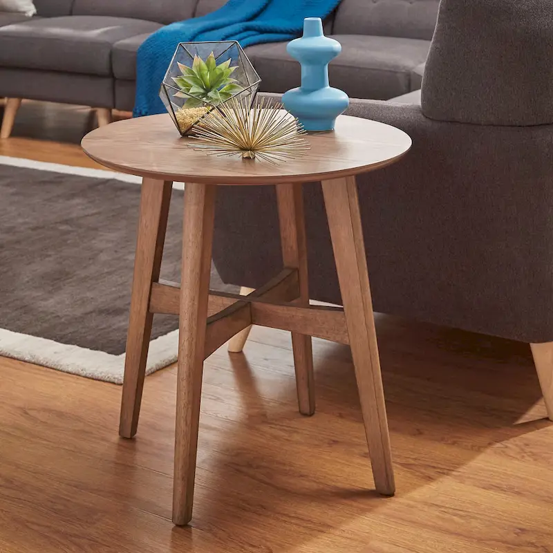 Wood End Table with X-Cross Base - Natural Finish