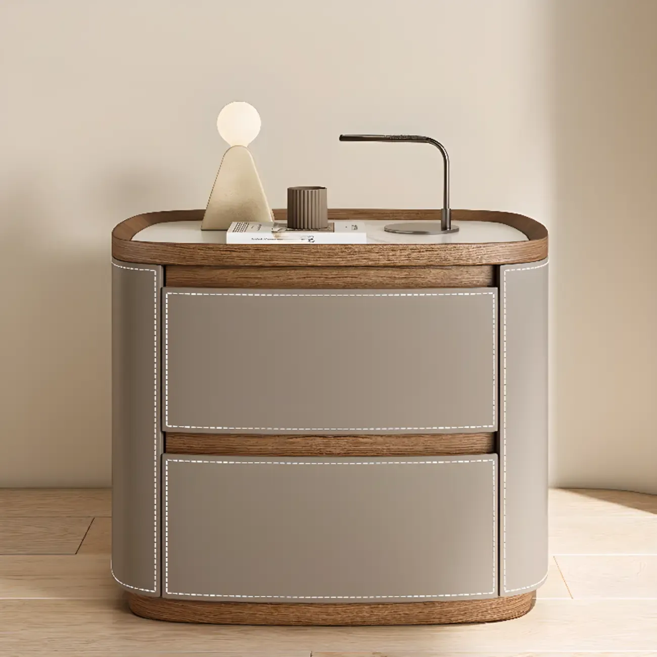 Trendy Low Tray-Top 2 Layer Solid Wood Nightstand