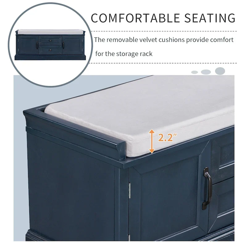 Storage Bench with Drawers and Cabinets