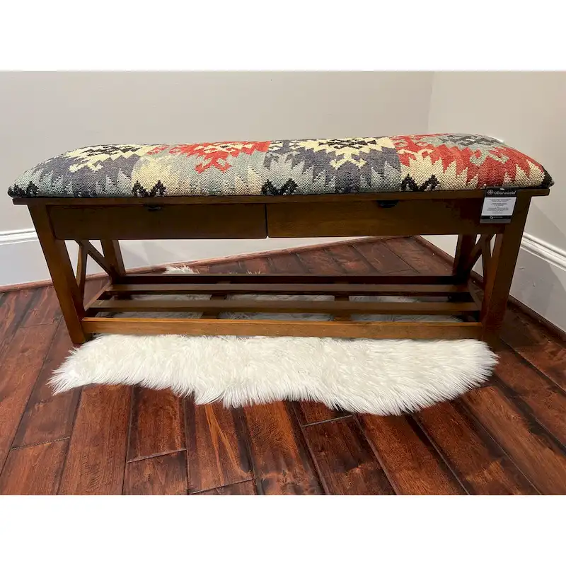 HERAT ORIENTAL Handmade Kilim Upholstered Bench with Drawers - 14 x 19 x 47