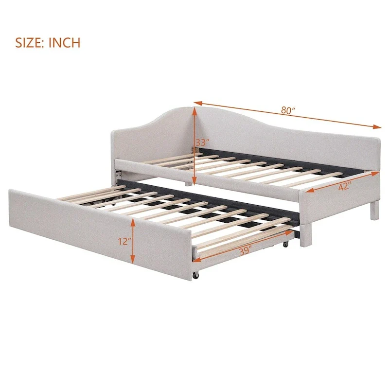 L-Shaped Upholstered Daybed with Pop Up Trundle