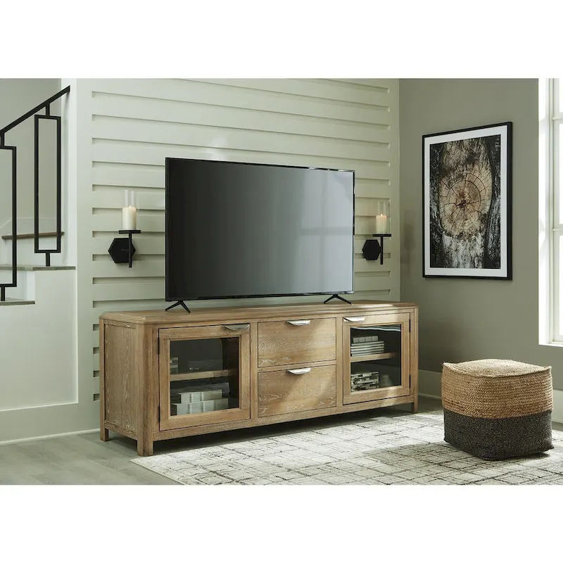 Signature Design by Ashley Rencott Light Brown 80  TV Stand for TVs up to 92  - 79.63  W x 20  D x 28  H