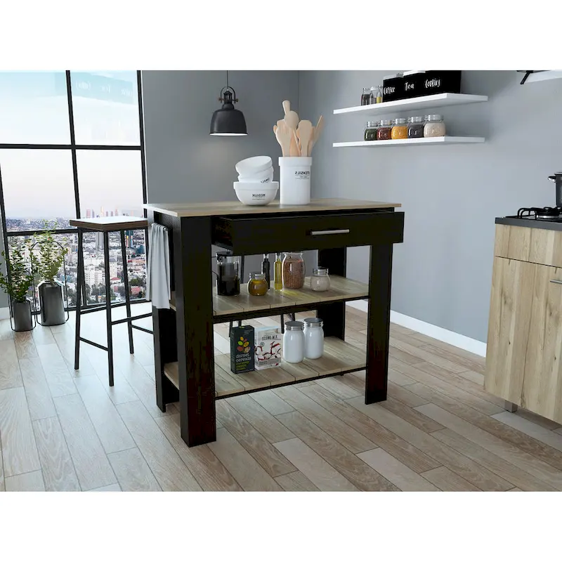 FM Furniture Brooklyn 40 Kitchen Island, Two Shelves, One Drawer