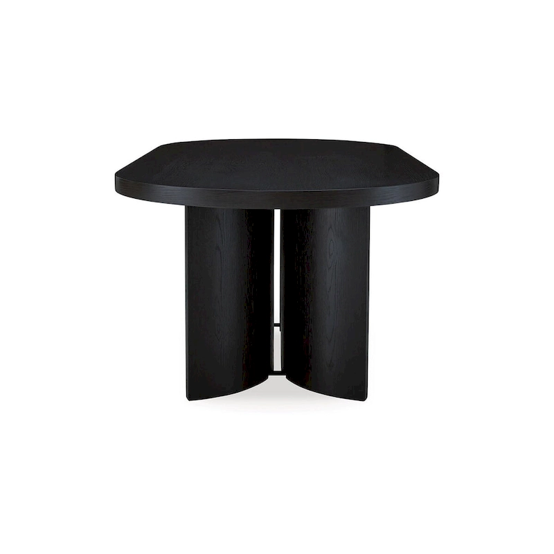 86 Inch Dining Table, Oval Top, Pedestal Base, Curved, Black Finish