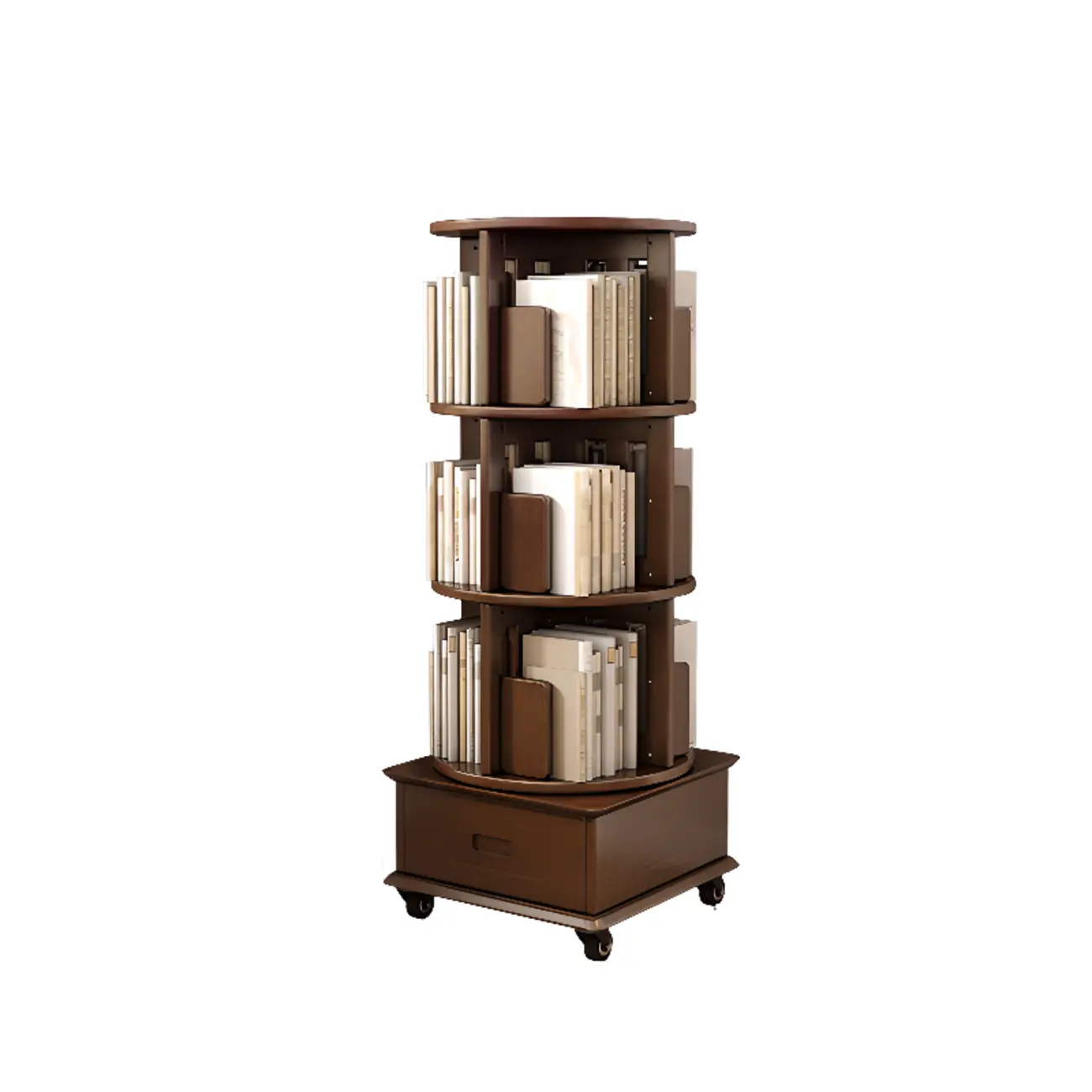 Medium Rotatable Nut-brown Wooden Vertical Bookcase
