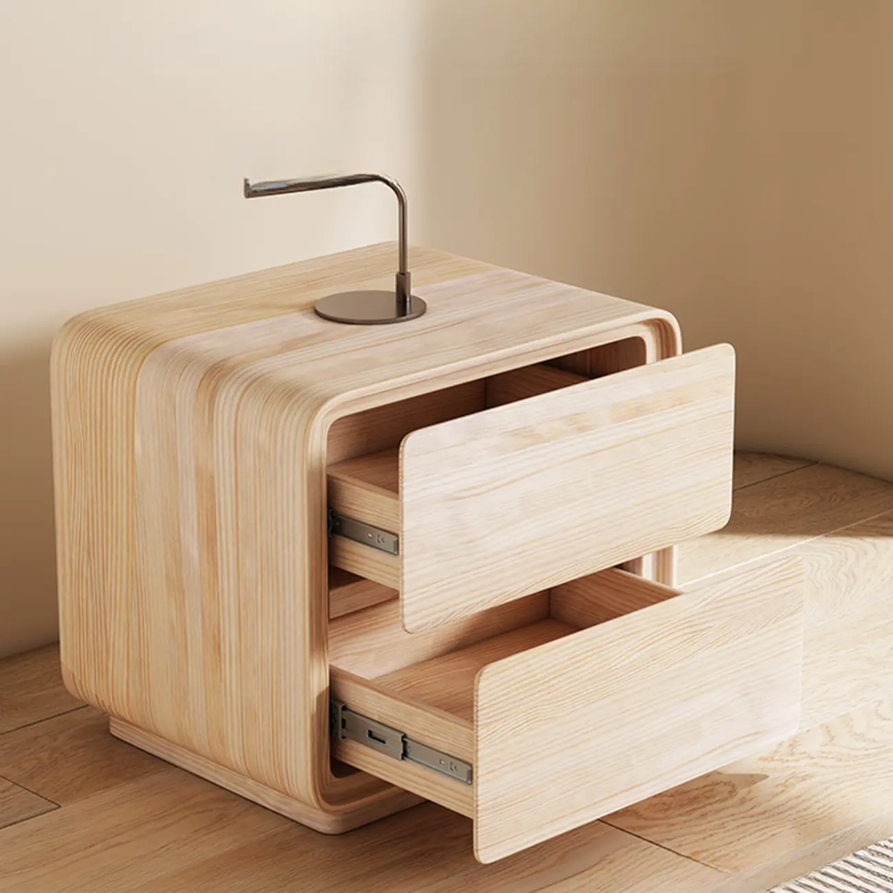 Modern Faux Leather Wood Top 2 Drawers Nightstand