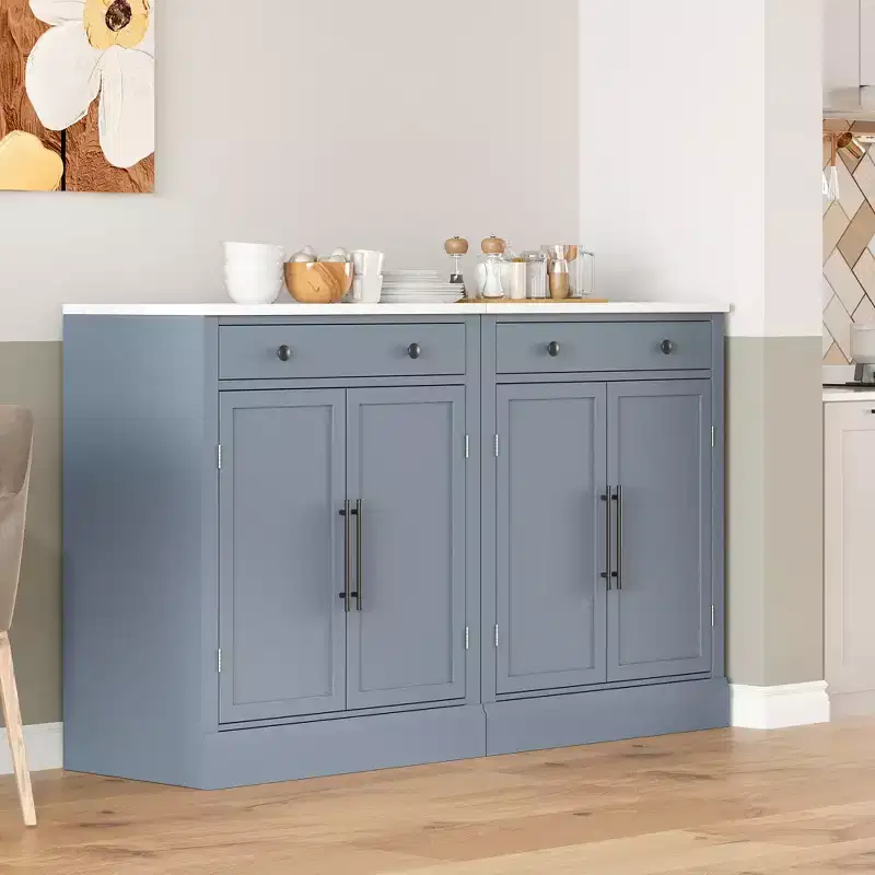 TUYOHW Freestanding Kitchen Pantry Cabinet,Sideboard Cabinet with Faux Marble Top,2 Adjustable Shelves,Pull-Out Drawer,Storage Buffet for Dining Room