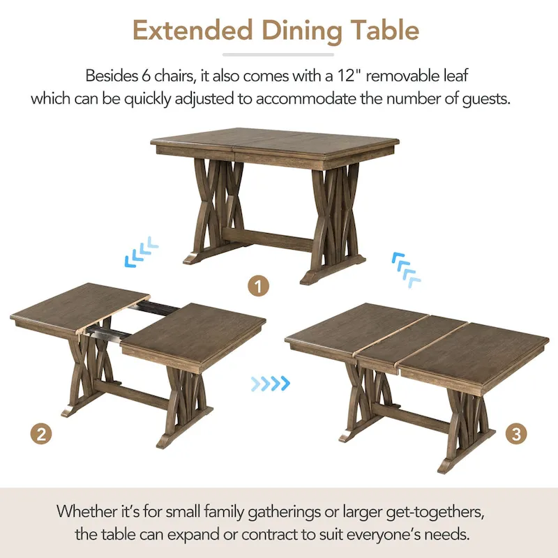 7-Piece Extendable Dining Table Set with Chairs and 12