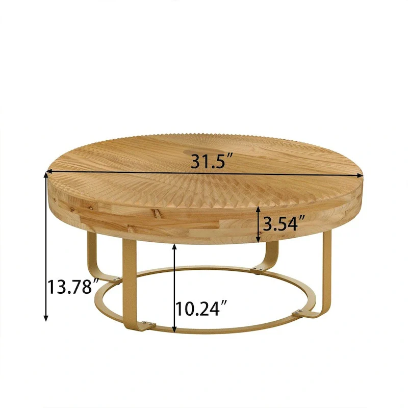 Round Wood Coffee Table with 6-Curved Metal Legs, Modern Style – Black / Gold
