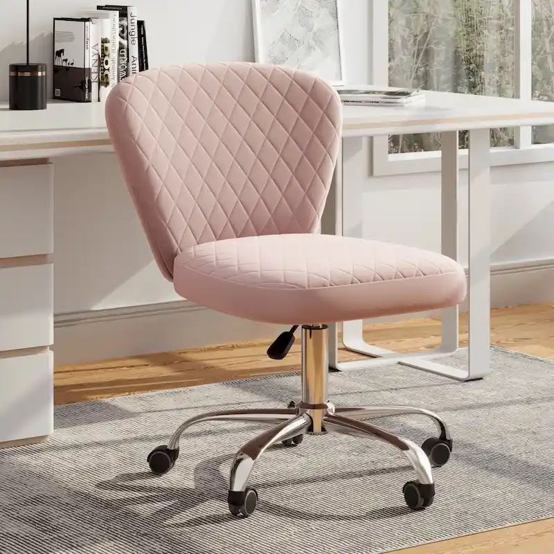 Blue/Grey/Pink/Beige Velvet Armless Swivel Office Chair, 1-Person
