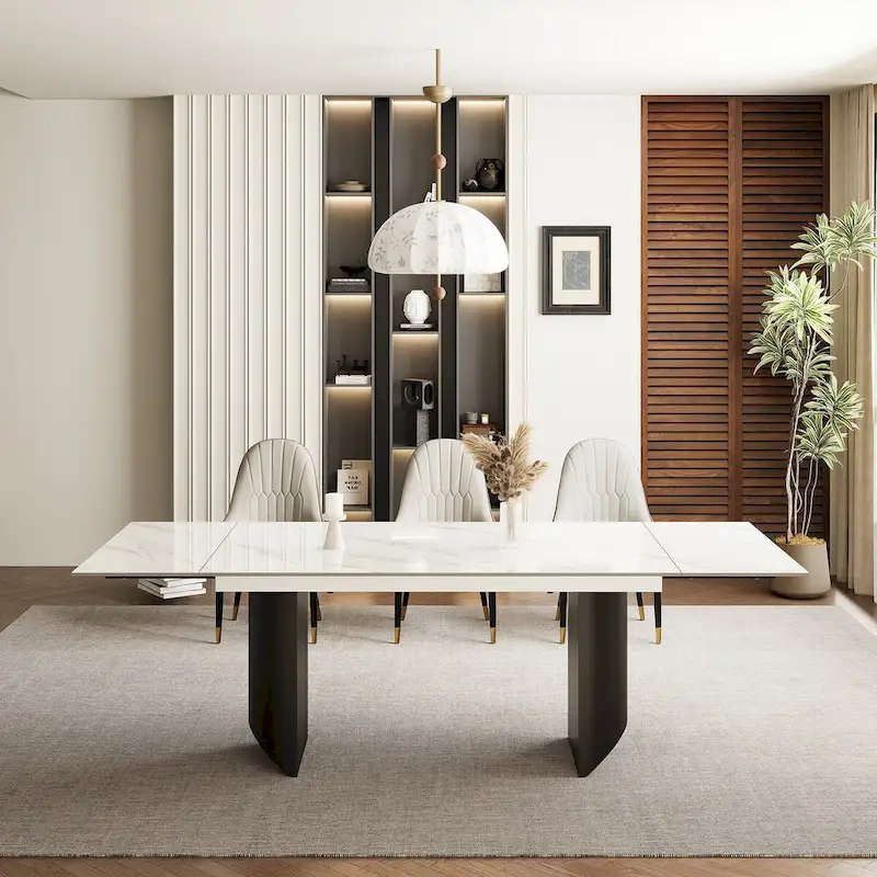 9 - Piece 94.48 Extendable Sintered Stone Dining Table with 8 Chairs Dining Set