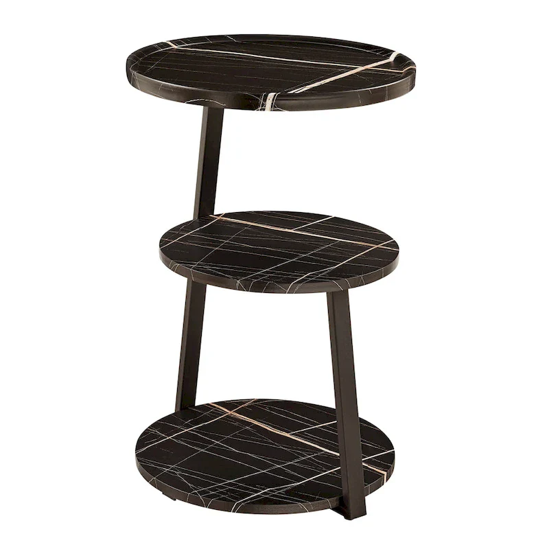 Skylar Round 3-Tier Side Accent Table with Raised Lip Edge Tabletop and Midcentury Modern Metal Asymmetric Pedestal Legs