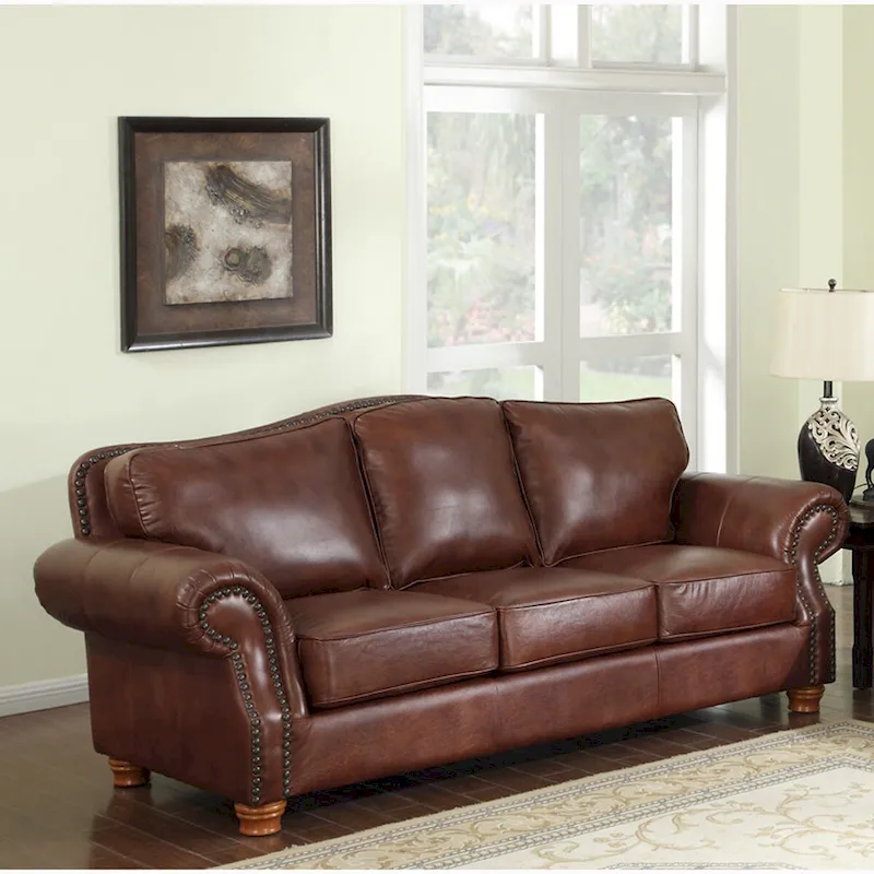 Distressed Whiskey Brown Top-Grain Leather Sofa