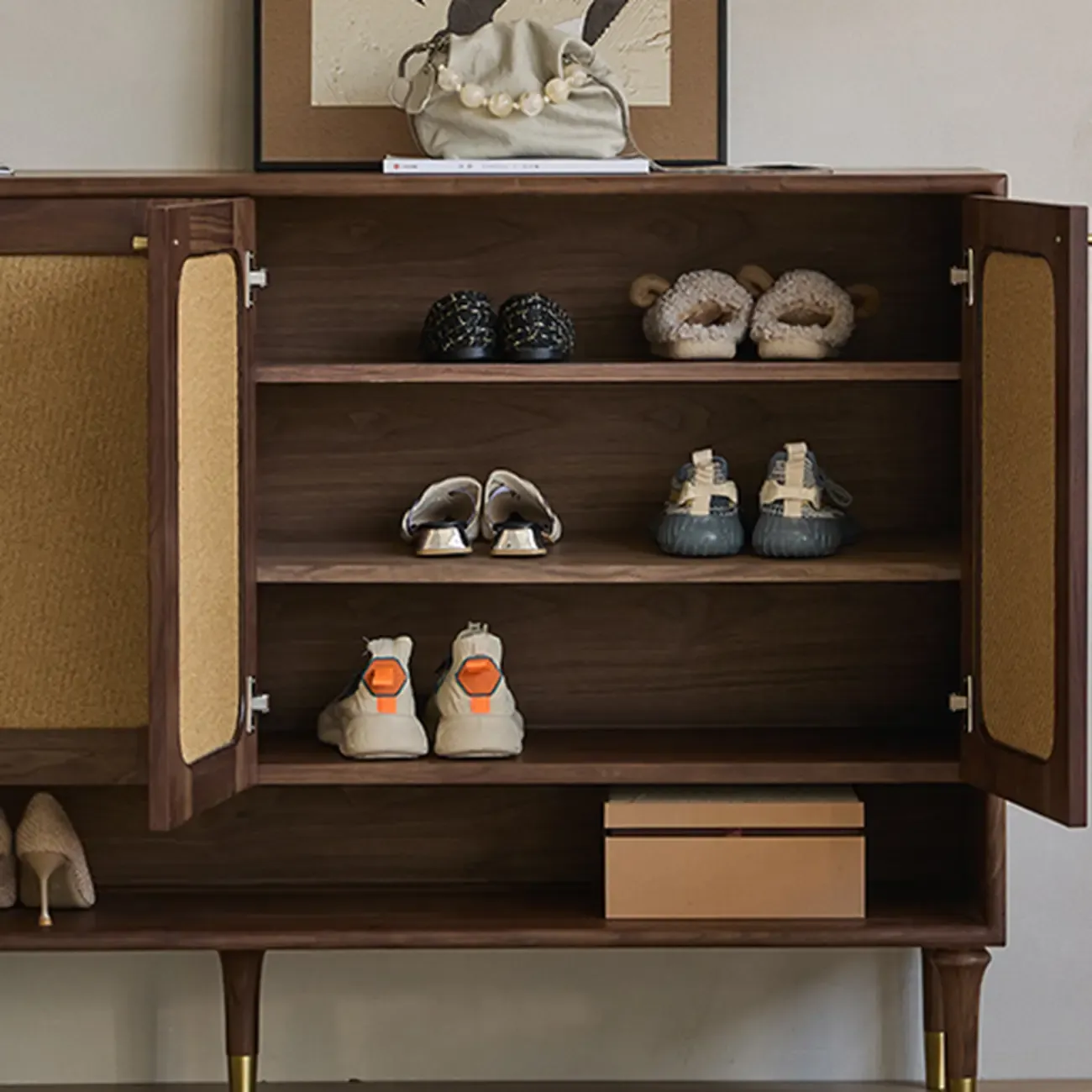 Bohemian Brown Solid Wood Entryway Shoe Cabinet