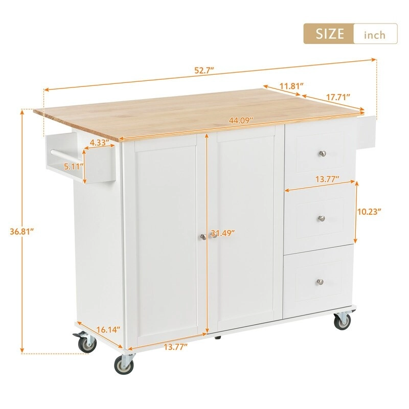 Rolling Kitchen Island with Solid Wood Top and Locking Wheels,Drop Leaf
