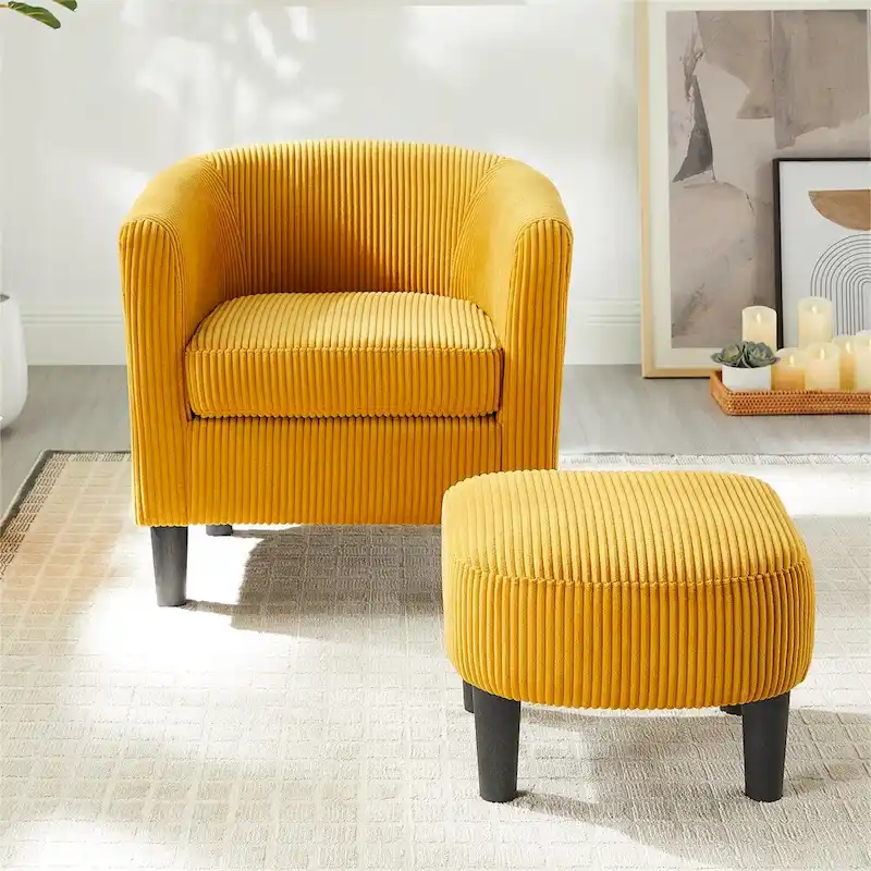 Modern Fabric Upholstered Accent Chair with Ottoman Foot Rest