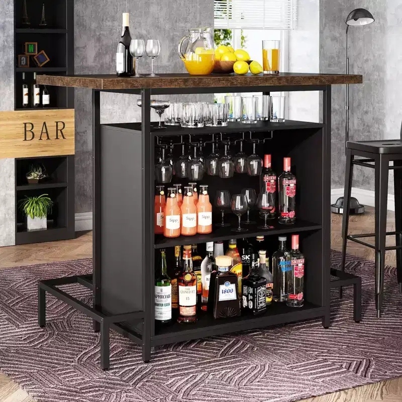 LITTLE TREE 3 Tier Home Wine Bar Cabinet Brown/Black