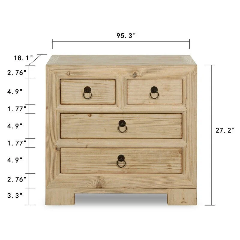 Beige 4-Drawer Nightstand, Weathered Natural Pine, Single