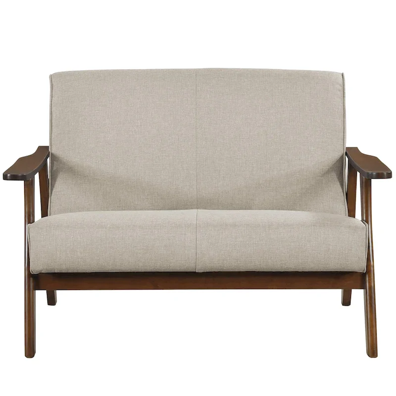 Mid-Century Modern Loveseat 2-Seater Sofa with Wooden Arms - Light Gray Linen Upholstery 46.69