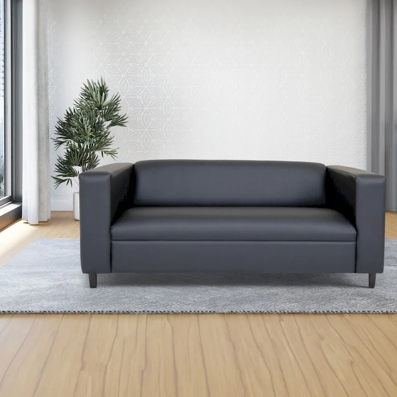 Coast to Coast Sofas Mid Century Modern 3 Seater Sofa Faux Leather Solid Wood Frame Upholstered